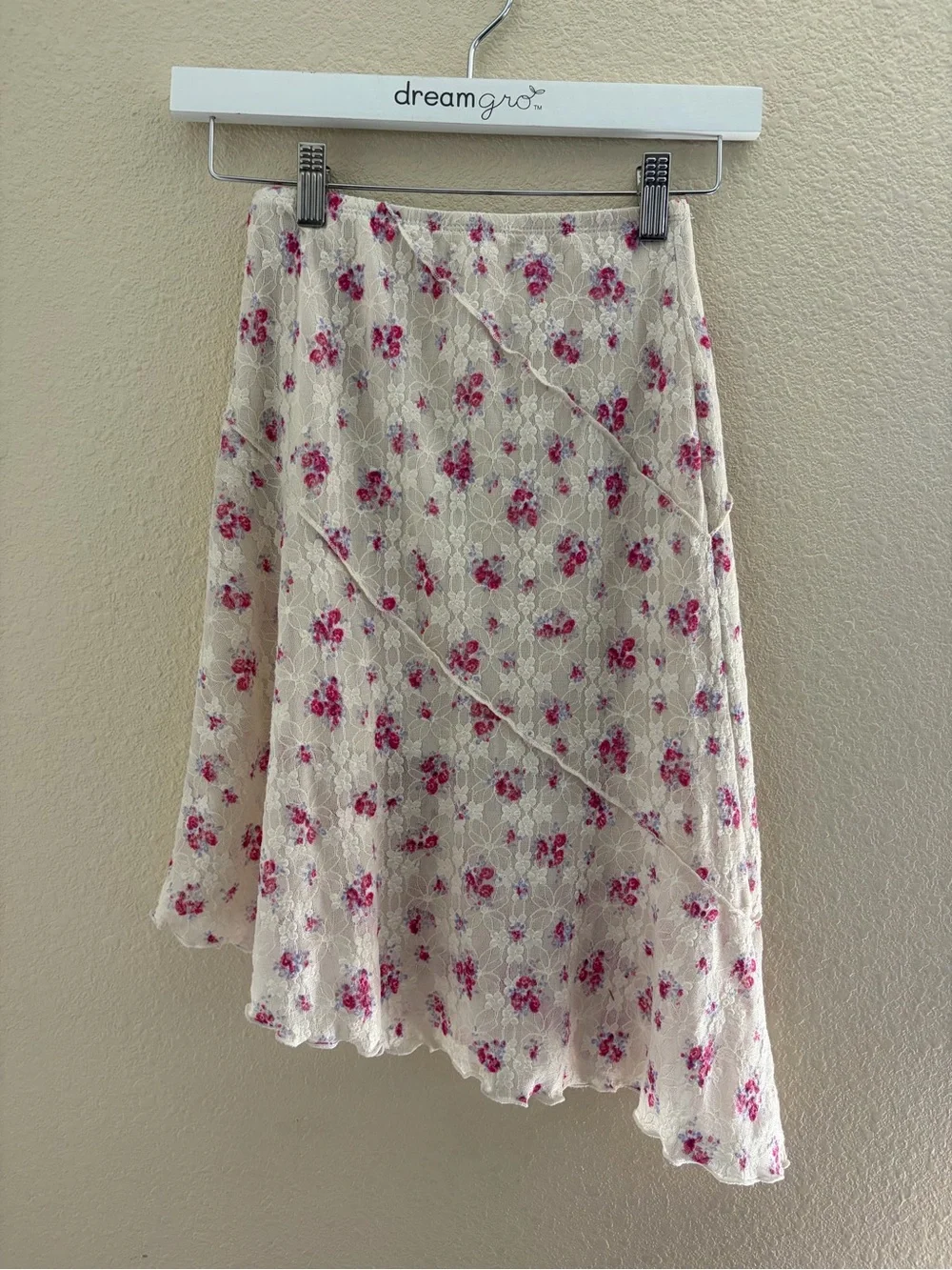 Carter's Cream Lace Asymmetrical Skirt with Pink Floral Print